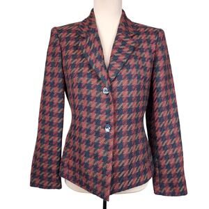 100% Wool Houndstooth 6P Rena Rowan Blazer Jacket